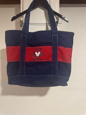 Disney Cruise Line Navy & Red Canvas Tote zippered closure red and blue